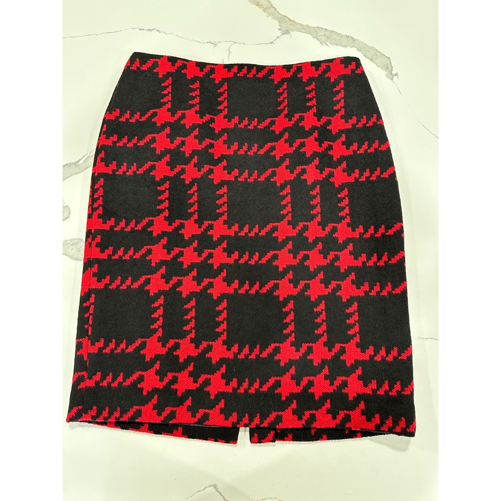 Talbots Houndstooth Pencil Skirt Wool Blend Career Wear Red Black Size 10